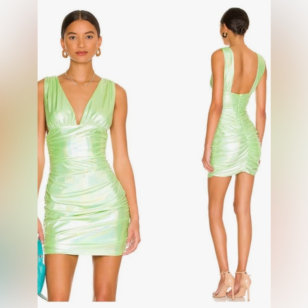 Superdown Revolve Green Kerrie Deep V Holographic Mini Dress Small